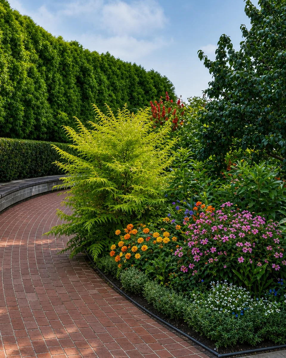 Proyecto de paisajismo con vegetación ornamental